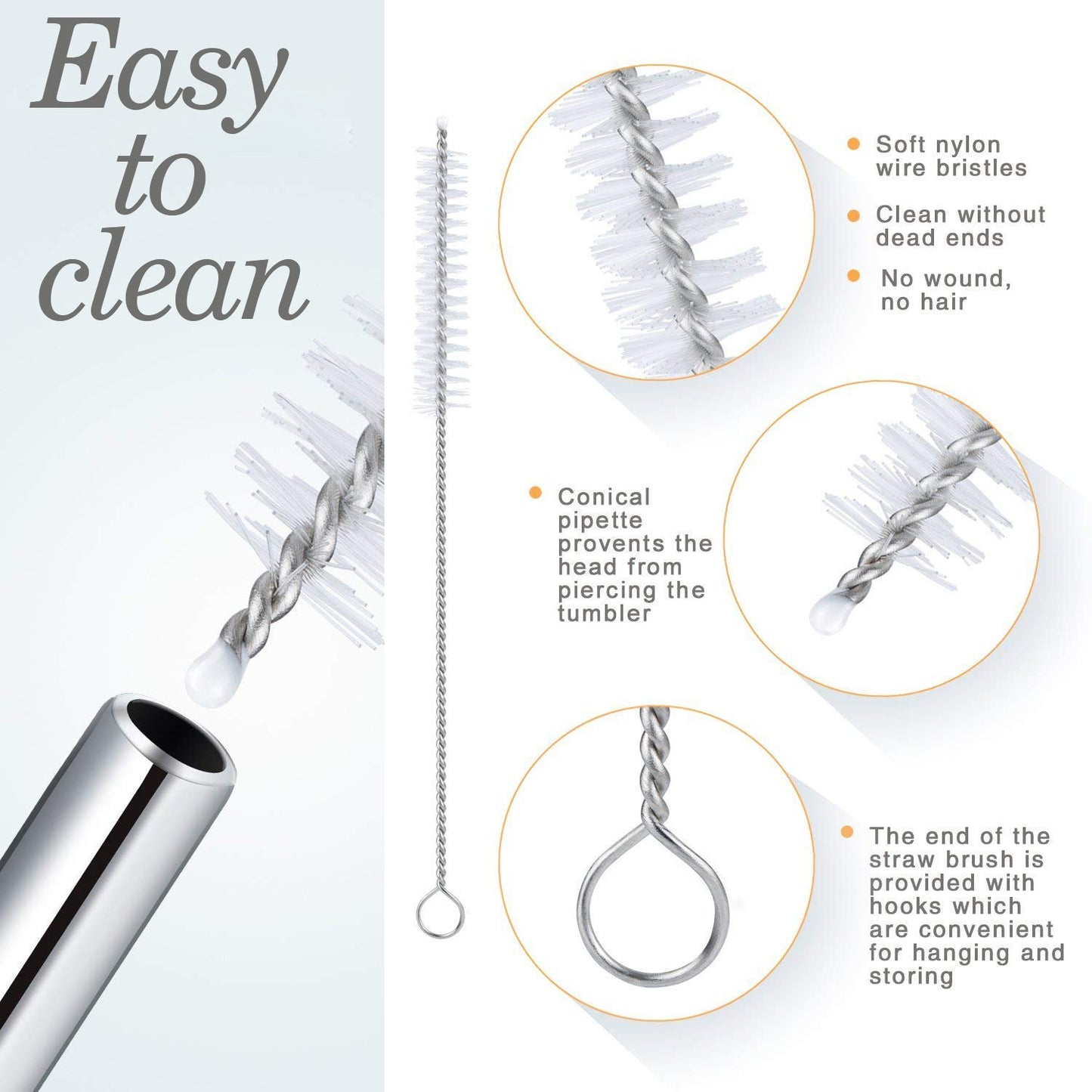 SilvraSip - Premium Reusable Bent Steel Straws (Set of 4 + Cleaning Brush free)