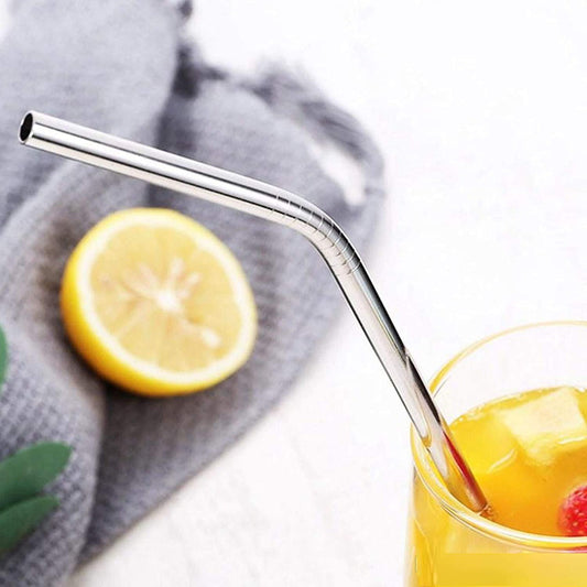 SilvraSip - Premium Reusable Bent Steel Straws (Set of 4 + Cleaning Brush free)