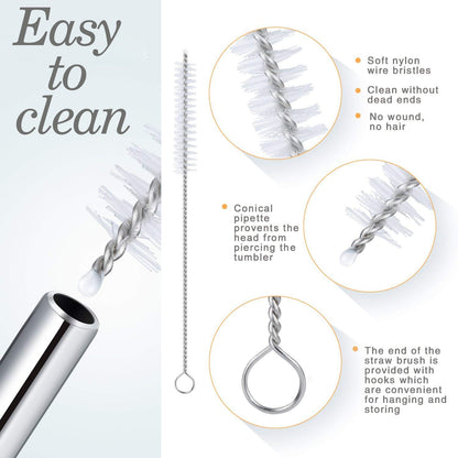 SilvraSip - Premium Reusable Bent Steel Straws (Set of 4 + Cleaning Brush free)