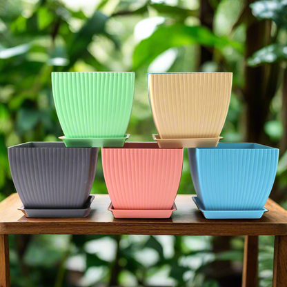 Trendy Square Plastic Flower Pots Set Of 5