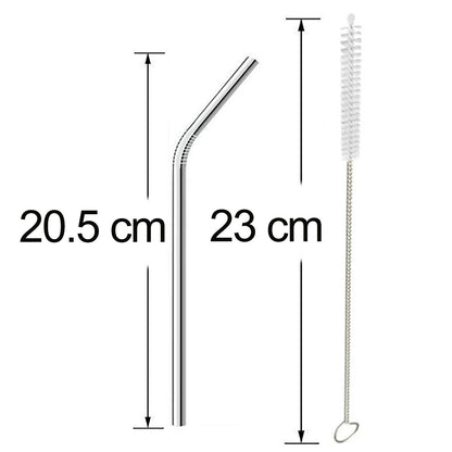 SilvraSip - Premium Reusable Bent Steel Straws (Set of 4 + Cleaning Brush free)