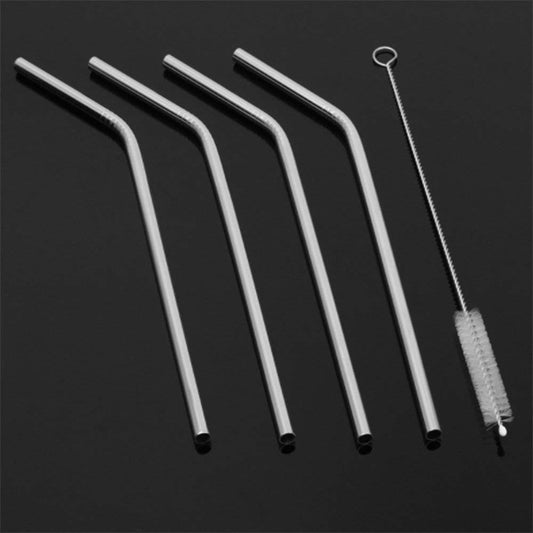 SilvraSip - Premium Reusable Bent Steel Straws (Set of 4 + Cleaning Brush free)